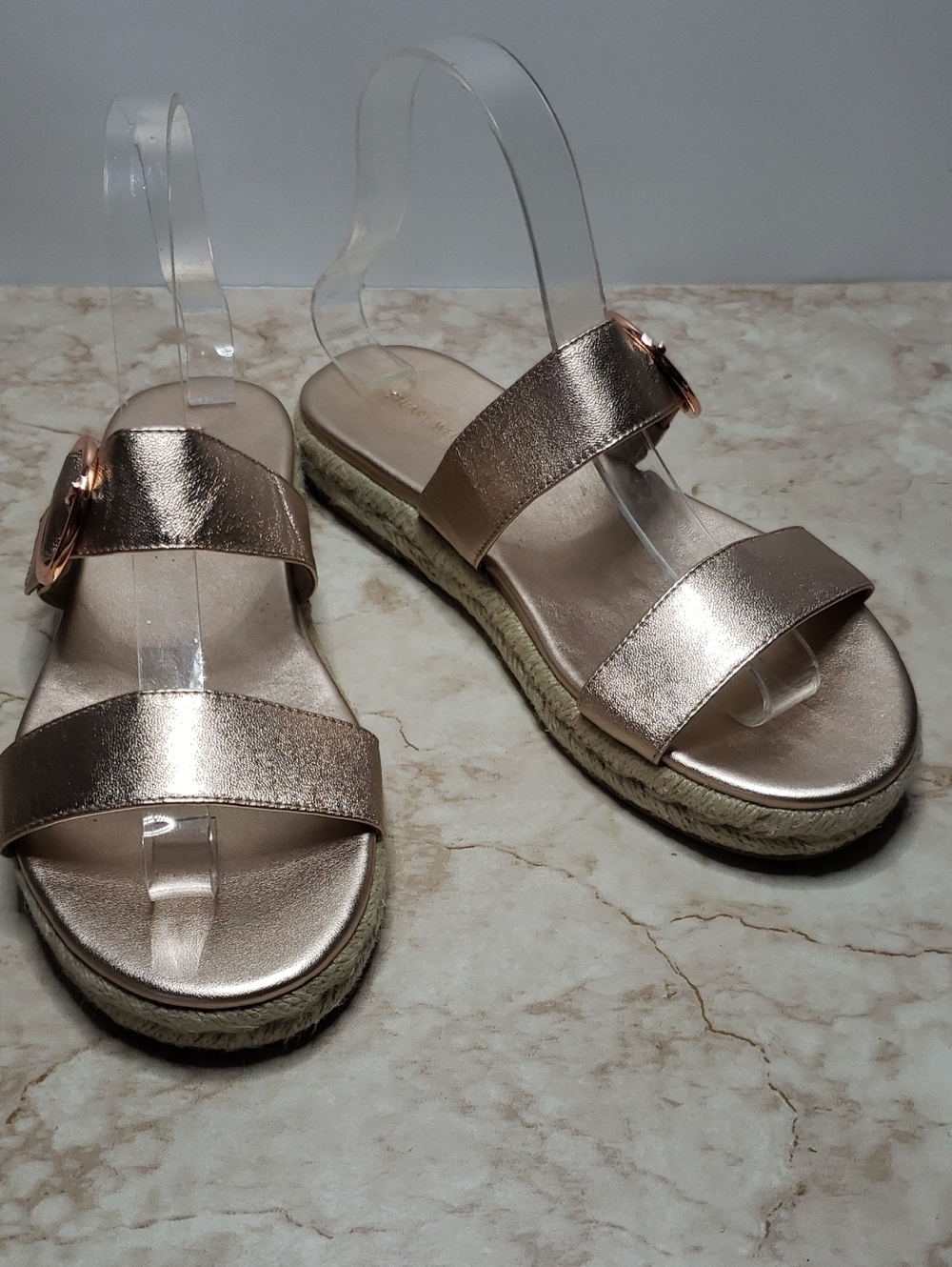 Stuart Weitzman Women's Metallic Rose Gold Platform Espadrlles Sandals 6.5